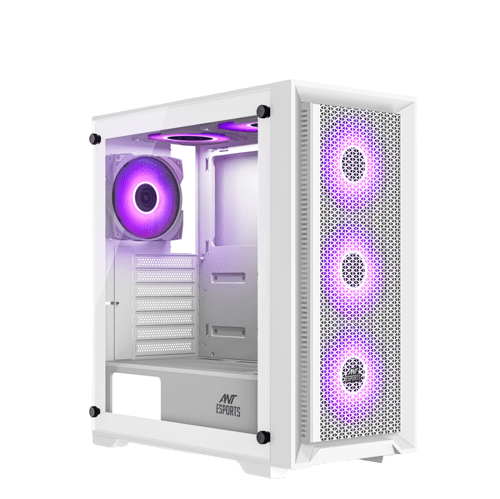 Ant Esports SX7 Mid- Tower Computer Case/Gaming Cabinet – White | Support ATX, Micro-ATX, Mini-ITX | Pre-Installed 3 x 120mm Front Fans