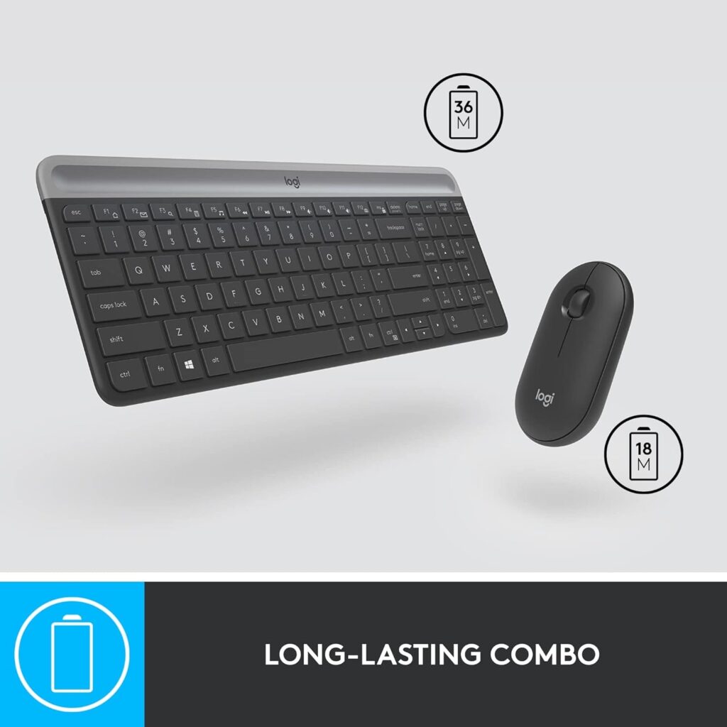 Logitech MK470 Slim Wireless Keyboard and Mouse Set – Modern Compact Layout, Ultra Quiet, 2.4 GHz USB Receiver, Plug n’ Play Connectivity, Compatible with Windows – Graphite