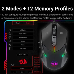 Redragon M601 RGB Blacklit 7200 DPI USB Gaming Mouse Wired Ergonomic 7 Button Programmable Mouse Centrophorus with Macro Recording & 8 Piece Weight Tuning Set For Windows PC