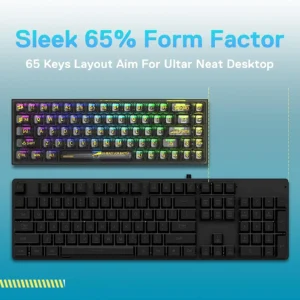 Redragon K631 PRO 65% 3-Mode Wireless RGB Gaming Keyboard, 68 Keys Compact Full-Transparent Mechanical Keyboard w/Hot-Swap Free-Mod PCB Socket, Translucent Custom Switch Black