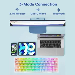 Redragon K631 PRO 65% 3-Mode Wireless RGB Gaming Keyboard, 68 Keys Compact Full-Transparent Mechanical Keyboard w/Hot-Swap Free-Mod PCB Socket, Translucent Custom Switch - White