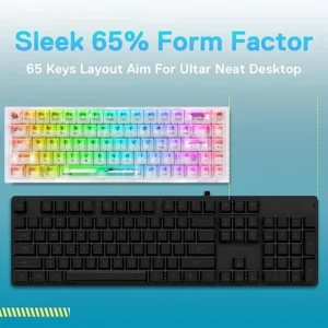 Redragon K631 PRO 65% 3-Mode Wireless RGB Gaming Keyboard, 68 Keys Compact Full-Transparent Mechanical Keyboard w/Hot-Swap Free-Mod PCB Socket, Translucent Custom Switch - White