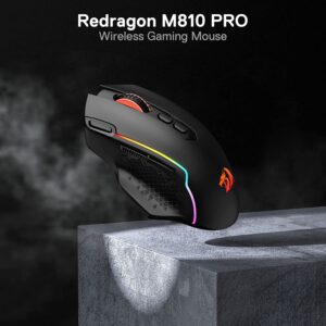 Redragon M810 Pro Wireless Gaming Mouse, 10000 DPI Wired/Wireless Gamer Mouse w/Rapid Fire Key, 8 Macro Buttons, 45-Hour Durable Power Capacity and RGB Backlit for PC/Mac/Laptop