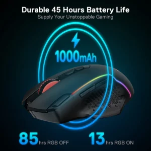 Redragon M810 Pro Wireless Gaming Mouse, 10000 DPI Wired/Wireless Gamer Mouse w/Rapid Fire Key, 8 Macro Buttons, 45-Hour Durable Power Capacity and RGB Backlit for PC/Mac/Laptop