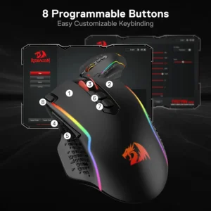 Redragon M810 Pro Wireless Gaming Mouse, 10000 DPI Wired/Wireless Gamer Mouse w/Rapid Fire Key, 8 Macro Buttons, 45-Hour Durable Power Capacity and RGB Backlit for PC/Mac/Laptop