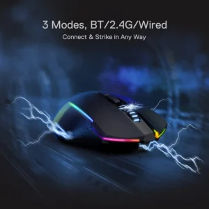 Redragon M693Gaming Mouse, 8000 DPI w/ 3-Mode Connection, BT & 2.4G Wireless, 7 Macro Buttons, Durable Power Capacity and RGB Backlight for PC/Mac/Laptop