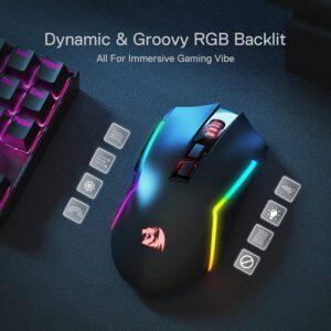 Redragon M693Gaming Mouse, 8000 DPI w/ 3-Mode Connection, BT & 2.4G Wireless, 7 Macro Buttons, Durable Power Capacity and RGB Backlight for PC/Mac/Laptop