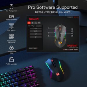 Redragon M693Gaming Mouse, 8000 DPI w/ 3-Mode Connection, BT & 2.4G Wireless, 7 Macro Buttons, Durable Power Capacity and RGB Backlight for PC/Mac/Laptop