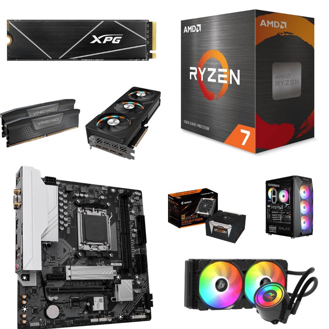 AMD Ryzen 7 7700X with B650 Gaming WiFi Motherboard, RTX 4070 Super OC Edition, Vengence 32 GB DDR5 RAM, XPG S70 Blade 1TB, P750W Modular Power Supply, 240 ARGB Liquid Cooler