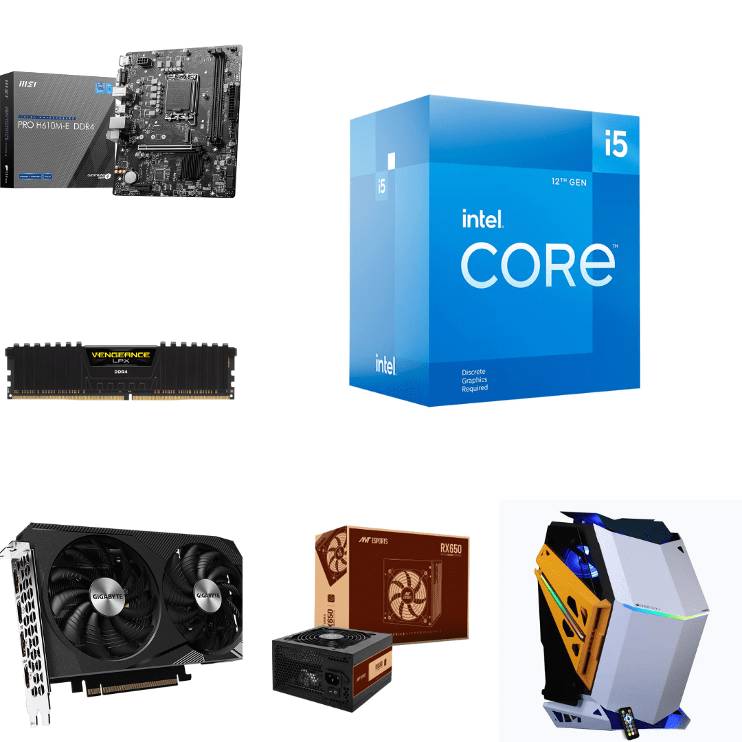 Assembled Computer KharidiyeBasic Intel Core i5 12400F with MSI Pro H610M-E DDR4 Motherboard, with Vengeance 16GB RAM, Ant Esport RX 650, Western Digital 1TB SSD, Gigabyte RTX 3060 Windforce OC 12G, Zebronics Phantom Cabinet, Ant Esport 1CE-240ARGB Liquid Cooler
