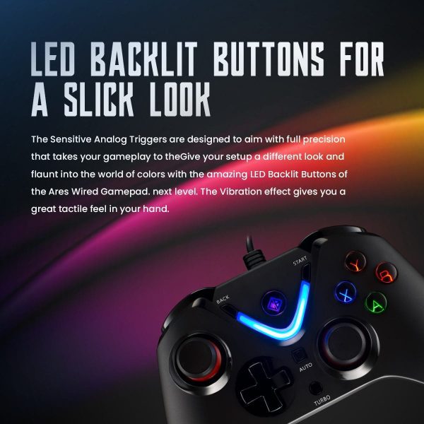 Cosmic Byte Ares Wired Controller Black, Rubberized Texture, 700mAh Battery, Vibration Feedback - Image 3