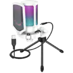 FIFINE AmpliGame A6V USB Microphone with Volume Dial, Mute Button & RGB for Gaming on PC/Laptop/PS4/5 White
