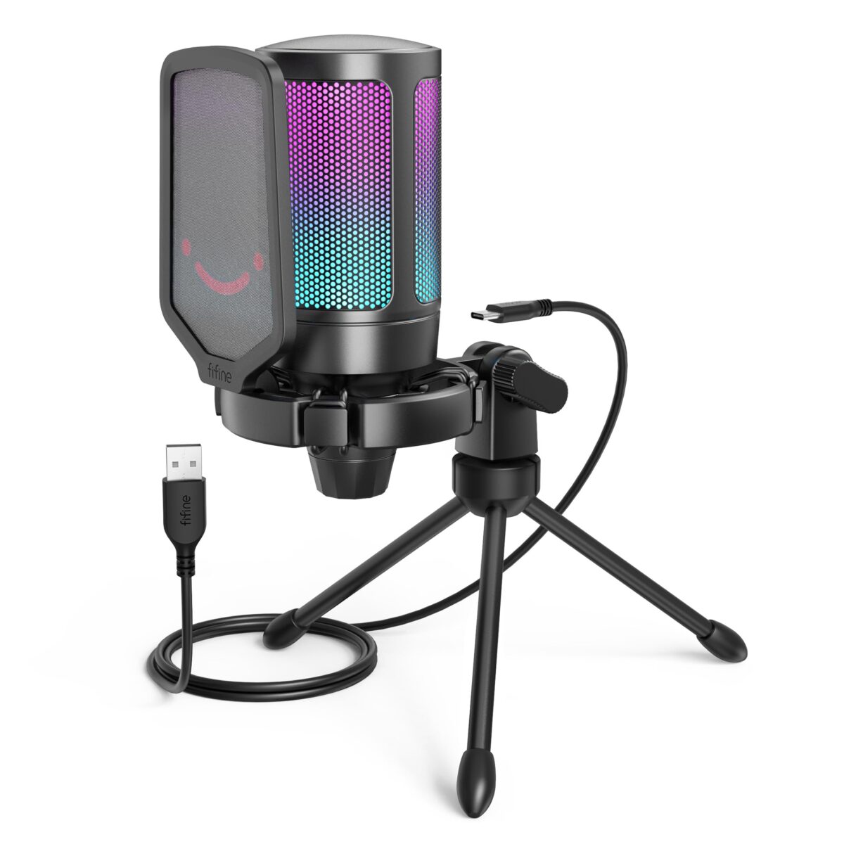 FIFINE AmpliGame A6V USB Microphone with Volume Dial, Mute Button & RGB for Gaming on PC/Laptop/PS4/5 Black - Image 1