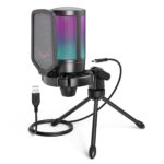 FIFINE AmpliGame A6V USB Microphone with Volume Dial, Mute Button & RGB for Gaming on PC/Laptop/PS4/5 Black