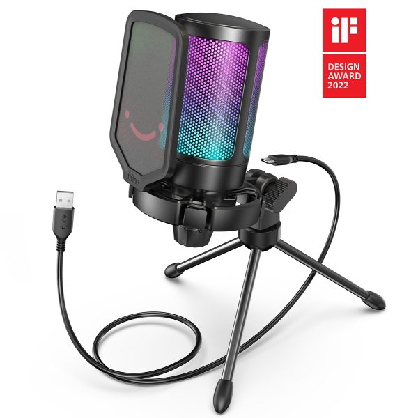 FIFINE AmpliGame A6V USB Microphone with Volume Dial, Mute Button & RGB for Gaming on PC/Laptop/PS4/5 Black - Image 6