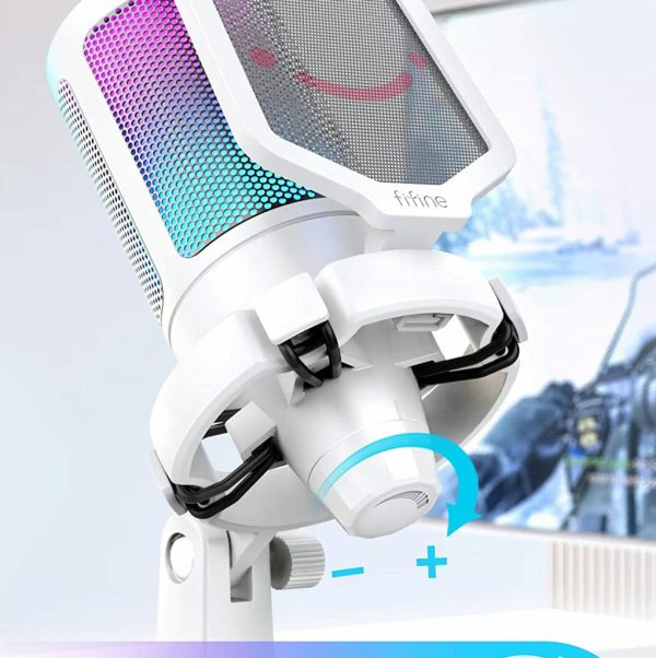 FIFINE AmpliGame A6V USB Microphone with Volume Dial, Mute Button & RGB for Gaming on PC/Laptop/PS4/5 White - Image 5