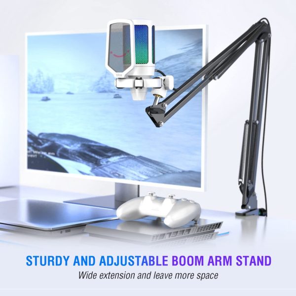 FIFINE AmpliGame A6V USB Microphone with Volume Dial, Mute Button & RGB for Gaming on PC/Laptop/PS4/5 White - Image 4