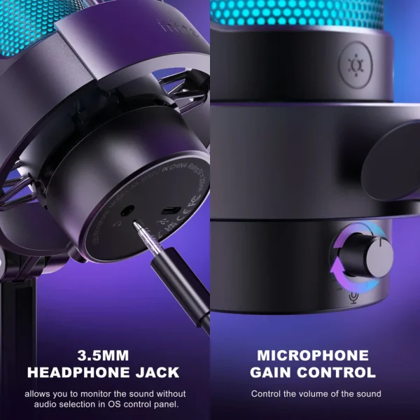 FIFINE AmpliGame A8 USB Mic with Controllable RGB, Live Monitoring, Input Dial, Pop Filter for Streaming - Image 4