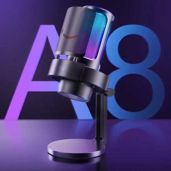 FIFINE AmpliGame A8 USB Mic with Controllable RGB, Live Monitoring, Input Dial, Pop Filter for Streaming - Image 2