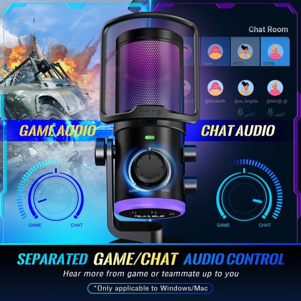 FIFINE AmpliGame AM6 Condenser Mic with Game/Chat Mix, Noise Suppression, Monitoring, I/O Level & RGB Controls - Image 6