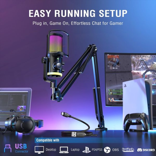 FIFINE AmpliGame AM6 Condenser Mic with Game/Chat Mix, Noise Suppression, Monitoring, I/O Level & RGB Controls - Image 5