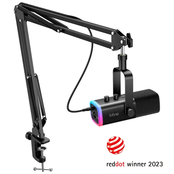 FIFINE AmpliGame AM8 USB/XLR Dynamic Microphone with RGB, Touch-mute, I/O Controls, Live Monitoring for Streaming - Image 3