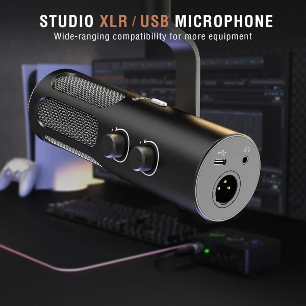 FIFINE AmpliTank Tank3 USB/XLR Dynamic Mic with I/O Control & Quick-mute In Type-C, Built-in Pop Filter & Hefty All-metal Body - Image 5