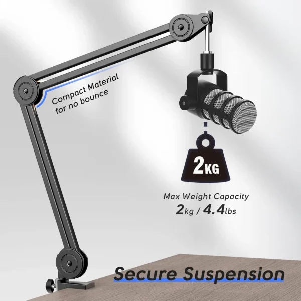 FIFINE BM63 Boom Arm Stand with 15.5" Arms, Build-in Springs, Handling Max 2 Kilograms of Weight for All Standard Mics, Mounts - Image 5