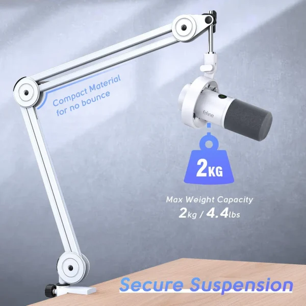 FIFINE BM63 Boom Arm Stand with 15.5" Arms, Build-in Springs, Handling Max 2 Kilograms of Weight for All Standard Mics, Mounts - Image 2