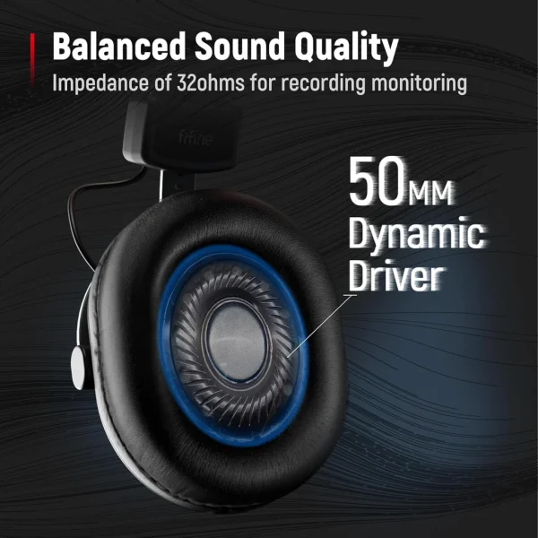FIFINE H8 Studio Headphone with 50mm Dynamic Driver, 1/8" to 1/4" & 1/8" to 1/8" Coiled Cable for Recording Audio, Mixing Tracks - Image 3