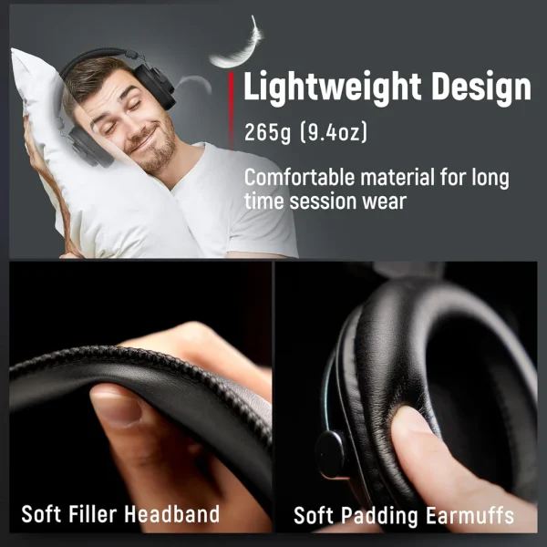 FIFINE H8 Studio Headphone with 50mm Dynamic Driver, 1/8" to 1/4" & 1/8" to 1/8" Coiled Cable for Recording Audio, Mixing Tracks - Image 4