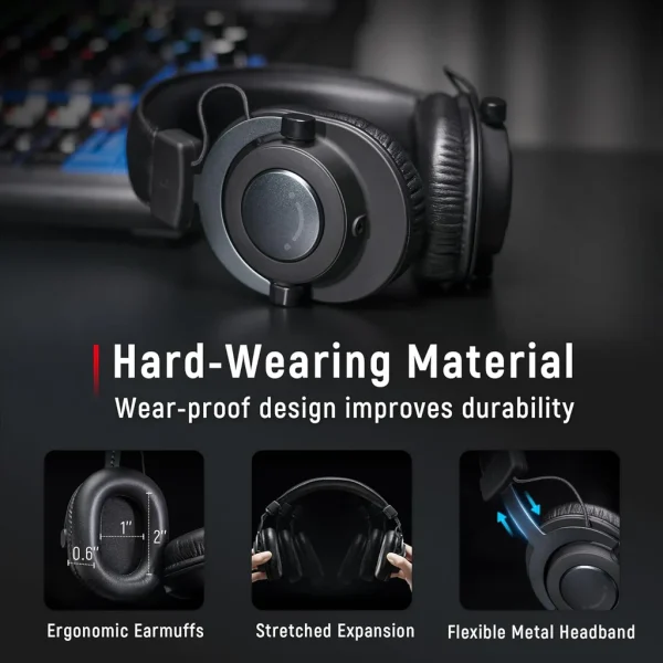 FIFINE H8 Studio Headphone with 50mm Dynamic Driver, 1/8" to 1/4" & 1/8" to 1/8" Coiled Cable for Recording Audio, Mixing Tracks - Image 5