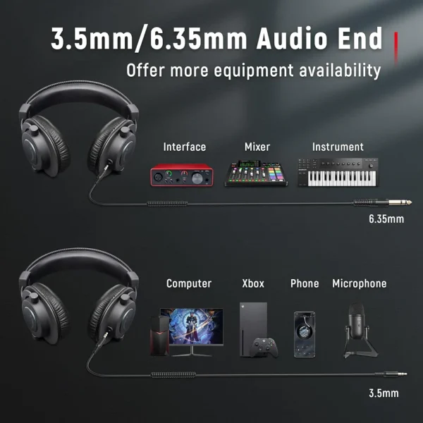 FIFINE H8 Studio Headphone with 50mm Dynamic Driver, 1/8" to 1/4" & 1/8" to 1/8" Coiled Cable for Recording Audio, Mixing Tracks - Image 6