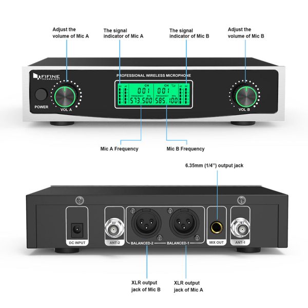 FIFINE K040 Dual Wireless Handheld Microphones System with Individual Balance XLR Output - Image 5