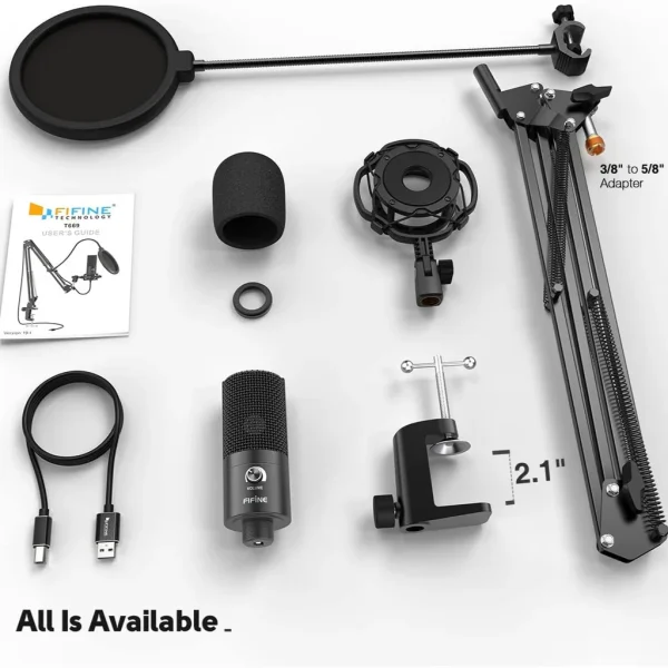 FIFINE T669 USB Microphone Bundle with Arm Stand & Shock Mount for Streaming, Podcasting on Laptop/PC - Image 7