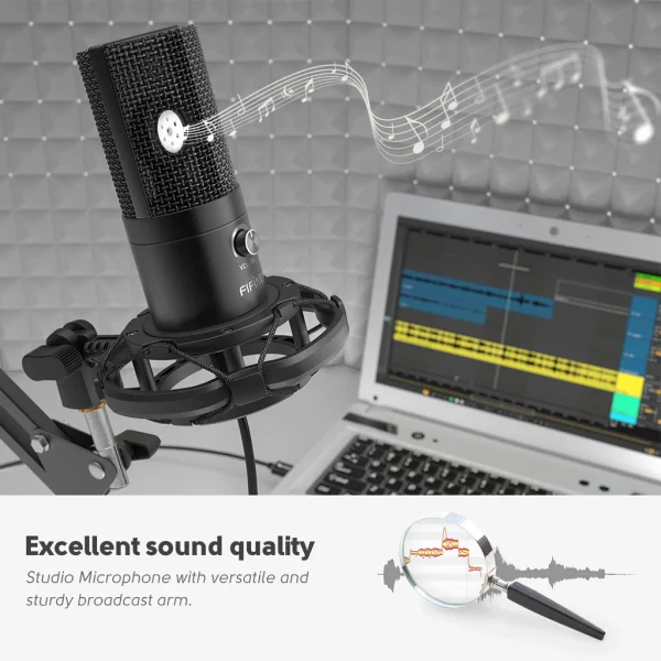 FIFINE T669 USB Microphone Bundle with Arm Stand & Shock Mount for Streaming, Podcasting on Laptop/PC - Image 6
