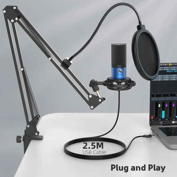 FIFINE T669 USB Microphone Bundle with Arm Stand & Shock Mount for Streaming, Podcasting on Laptop/PC - Image 4