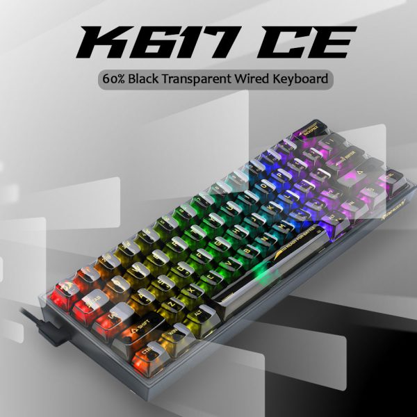 Redragon Fizz K617 - 60% Wired Mechanical Keyboard Black Transparent (Translucent Custom Switch) - Image 6