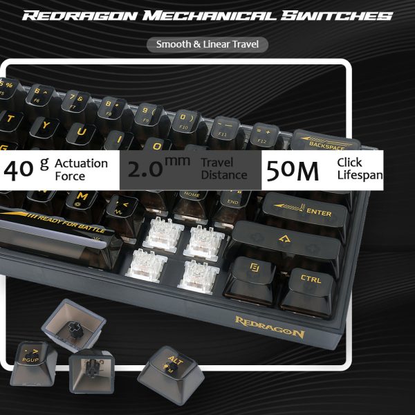 Redragon Fizz K617 - 60% Wired Mechanical Keyboard Black Transparent (Translucent Custom Switch) - Image 4
