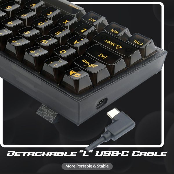 Redragon Fizz K617 - 60% Wired Mechanical Keyboard Black Transparent (Translucent Custom Switch) - Image 3
