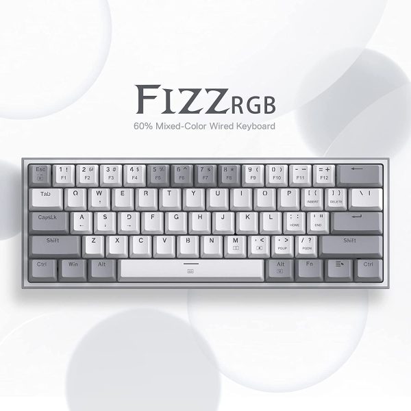 Redragon Fizz Pro K616 - 60% Wired+2.4Ghz+BT Mechanical Keyboard Grey and White (Red Switch) - Image 2