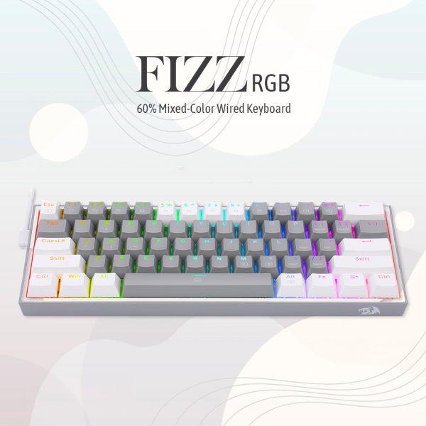 Redragon Fizz Pro K616 - 60% Wired+2.4Ghz+BT Mechanical Keyboard Grey and White (Red Switch) - Image 7