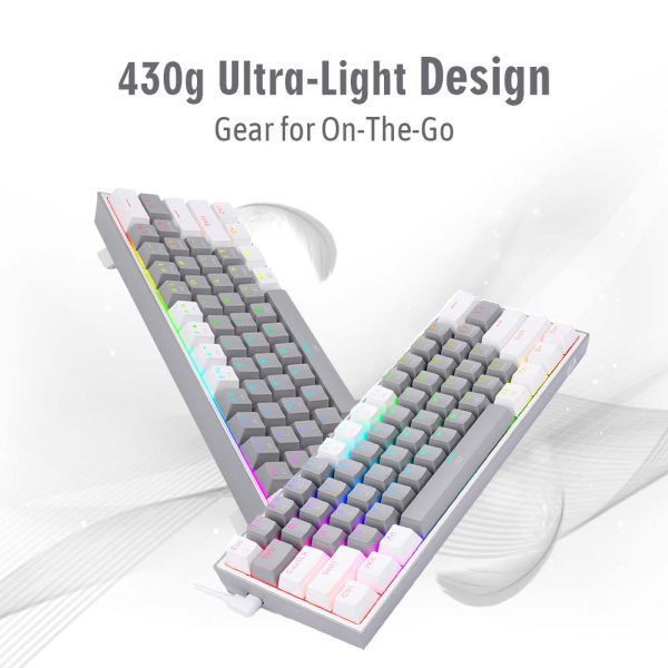 Redragon Fizz Pro K616 - 60% Wired+2.4Ghz+BT Mechanical Keyboard Grey and White (Red Switch) - Image 6