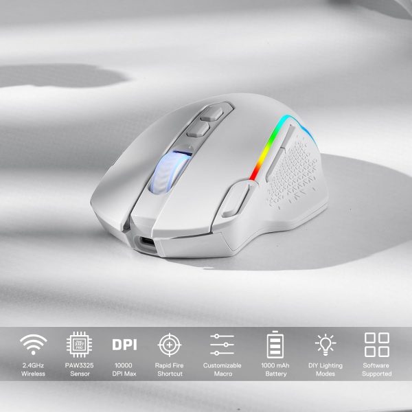 Redragon M810 Taipan Pro (Wired/Wireless/BT) – White Gaming Mouse - Image 7