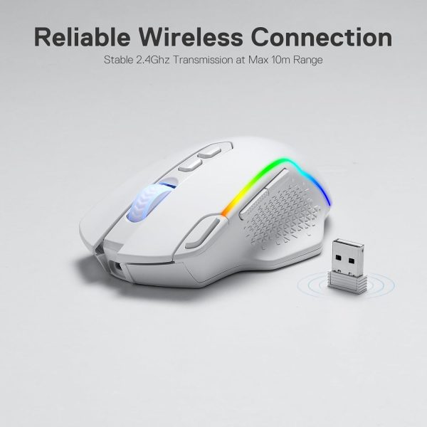 Redragon M810 Taipan Pro (Wired/Wireless/BT) – White Gaming Mouse - Image 6