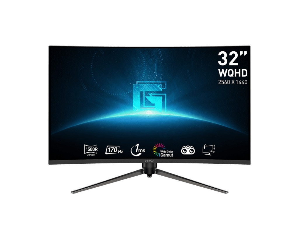 MSI G32CQ5P 32 Inch Curved WQHD Gaming Monitor – 170 Hz, 1 ms, Adaptive‑Sync, Height+Swivel Adjust