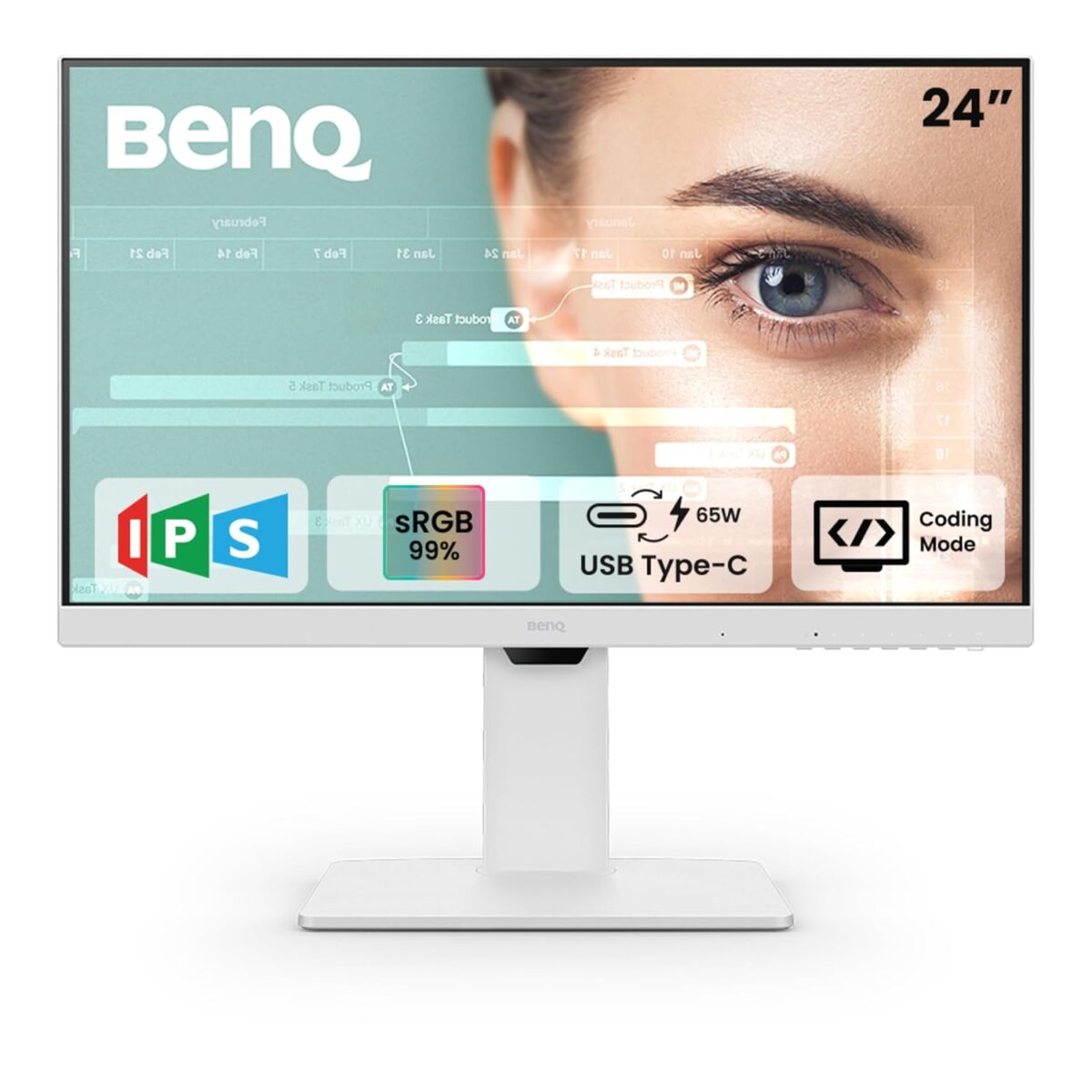 Benq Monitor GW2486TC 24" Full HD 1080p USB-C Monitor(65W PD), 100Hz & Eye-Care Technology, Height Adjustment Stand, Noise Cancellation - Image 1