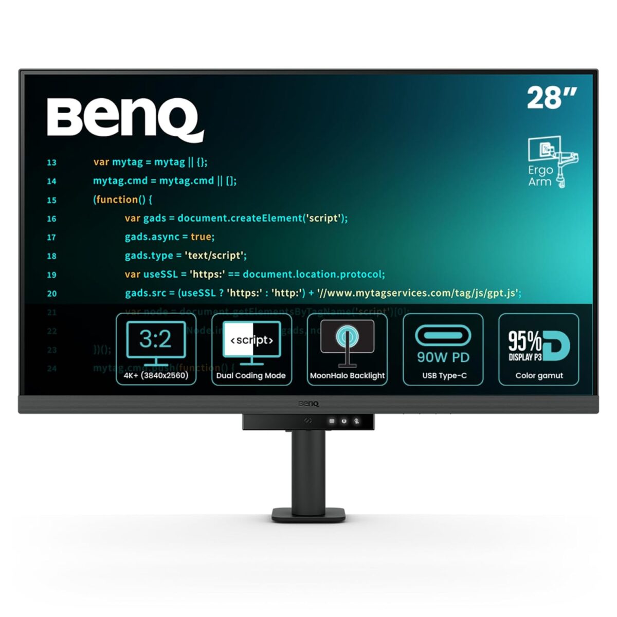 Benq Monitor RD280UA 28” IPS 4K+, 95% P3 3:2 Aspect Ratio,3840x2560, Backlight, Ergo Arm, 90W USB-C, Nano Matte Panel, Dual Coding Modes, - Image 1