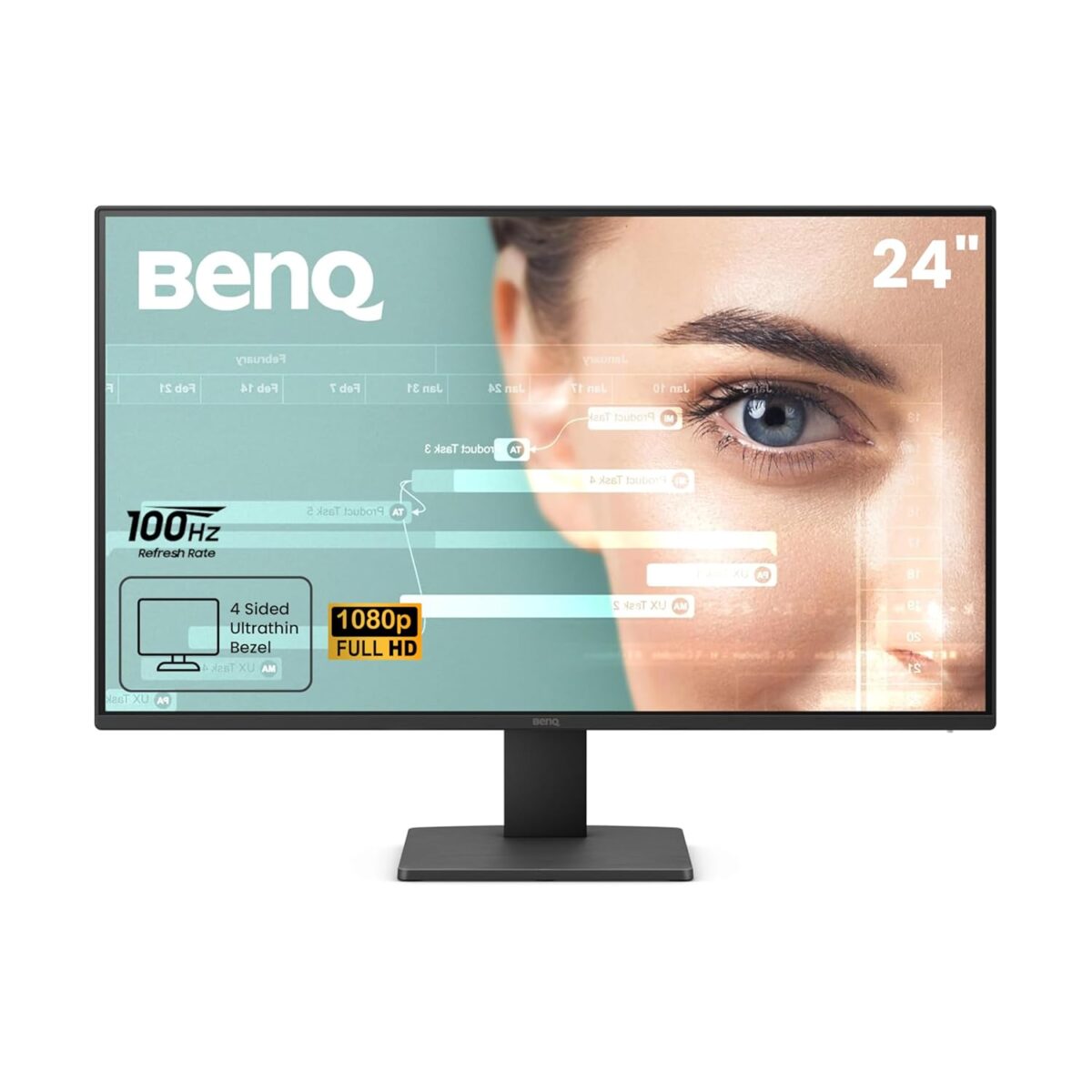 Benq Monitor GW2491 23.8” 1080p FHD 100Hz IPS Eye-Care Monitor, HDMI, DisplayPort, 4 side Ultrathin Bezel, TUV-Certified, Flicker-Free, Low Blue - Image 1