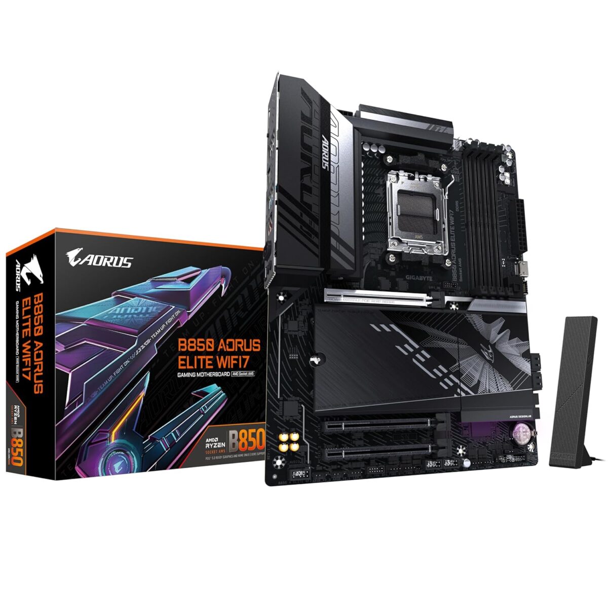 GIGABYTE B850 Aorus Elite WIFI7 AMD AM5 LGA 1718 ATX Motherboard, PCIe 5.0, DDR5, USB 4.0, Wi-Fi 7, 2.5 GbE LAN, EZ-Latch - Image 1